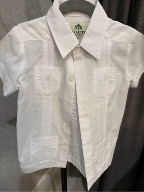 White Short Sleeve Button-Up Shirt - Kids